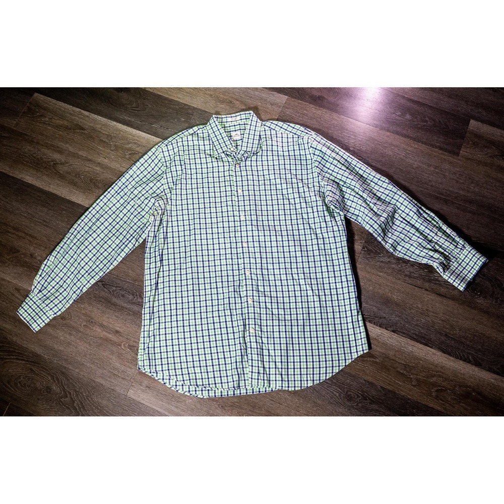 Peter Millar Shirt Mens‎ XL Green Blue Check Long Sleeve Button Down Casual
